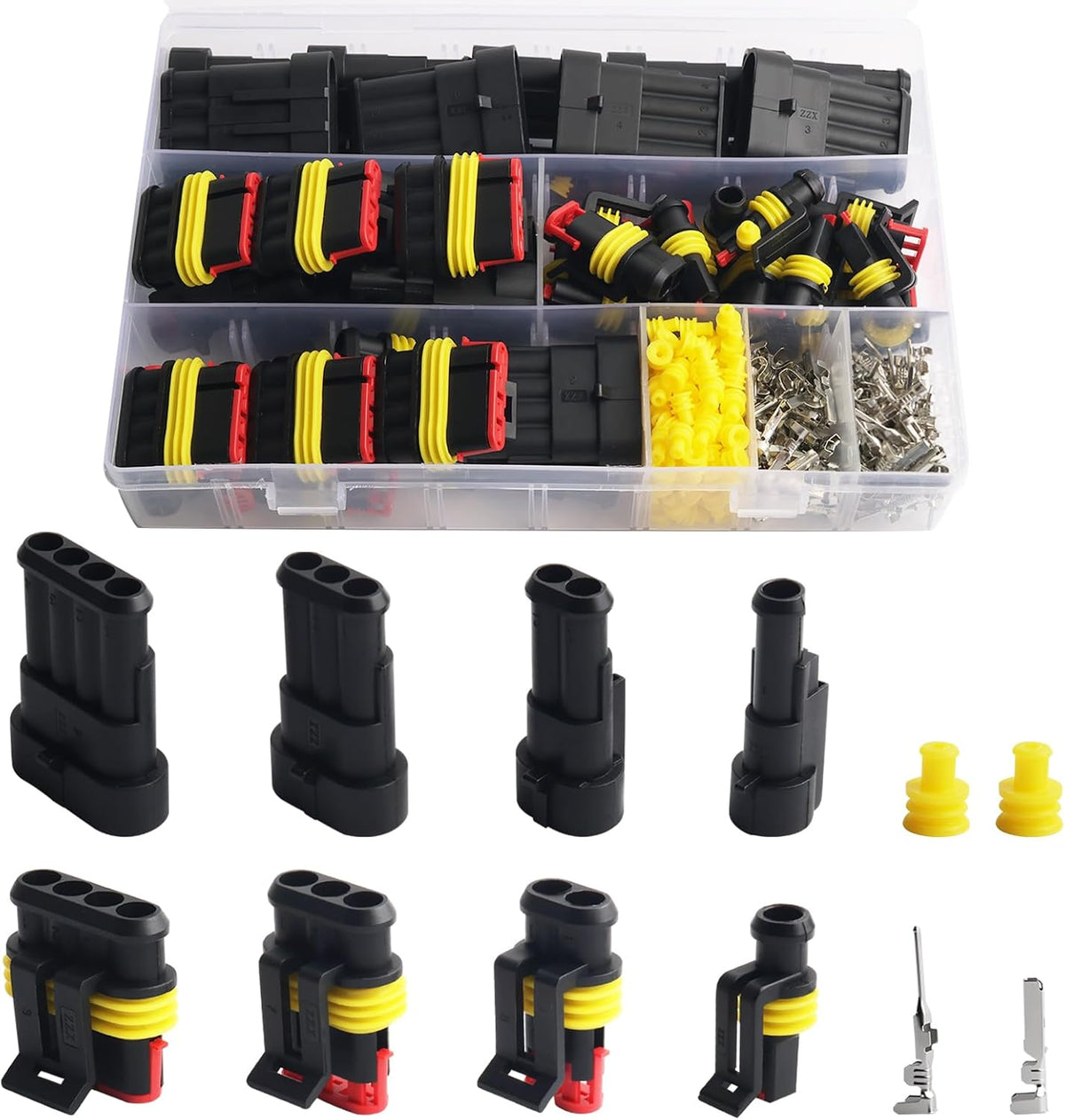 352-Piece Waterproof Car Wire Connector Kit, Male and Female 1 2 3 4 Pin, 22-16 AWG