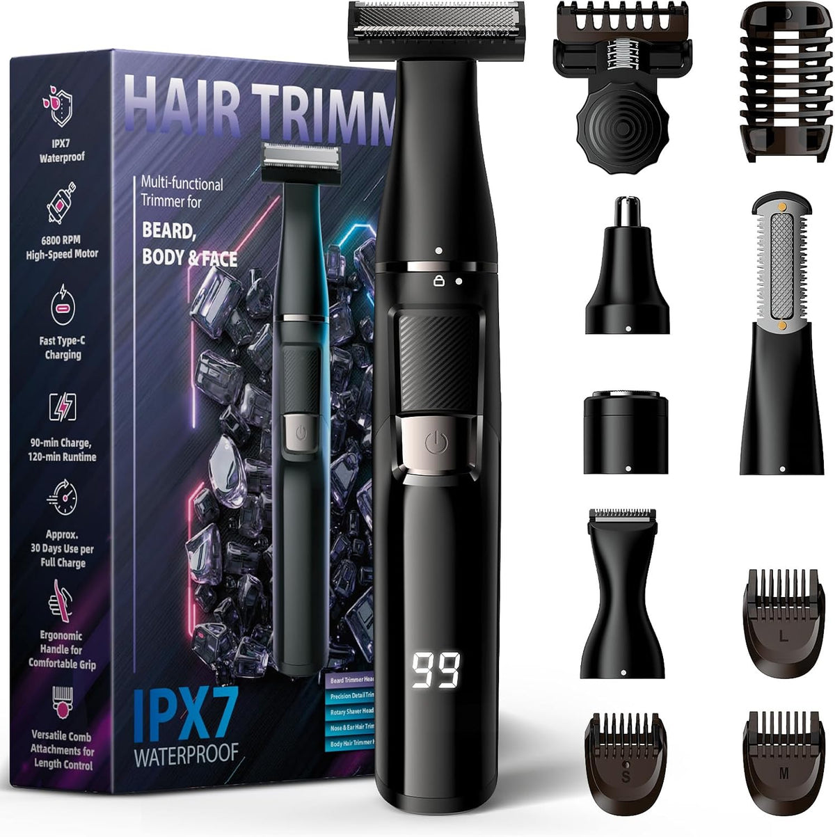 Sybler 5-in-1 Electric Razor for Men, Rechargeable Rotary Shaver & Beard Trimmer Kit