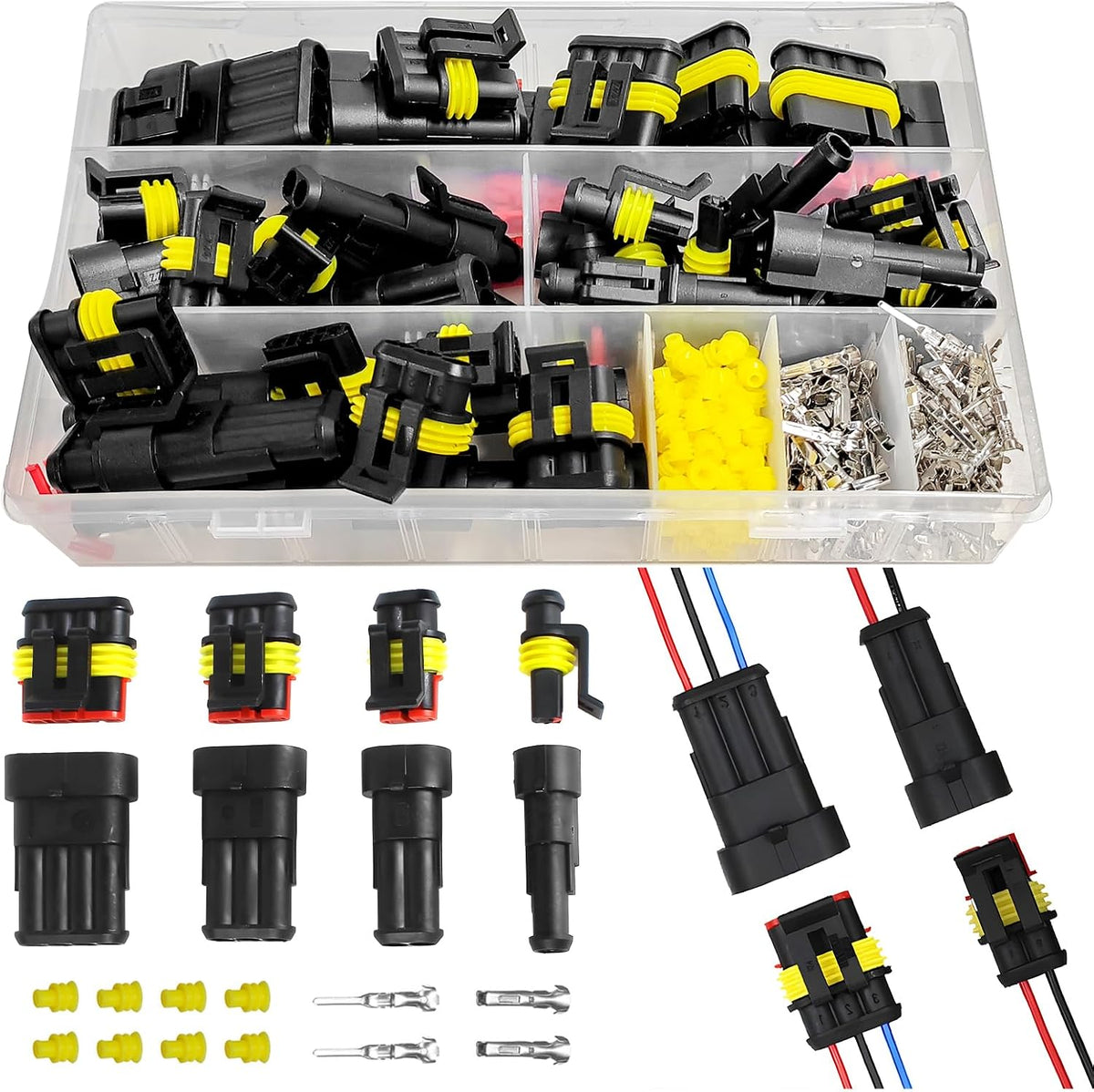 352-Piece Waterproof Automotive Electrical Connector Kit, 1 2 3 4 Pin, 20-16 AWG