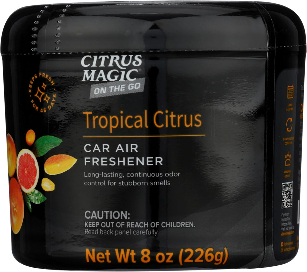 Citrus Magic Auto Solid Car Air Freshener, Tropical Citrus 8 oz, Flame-Free Odor Absorber