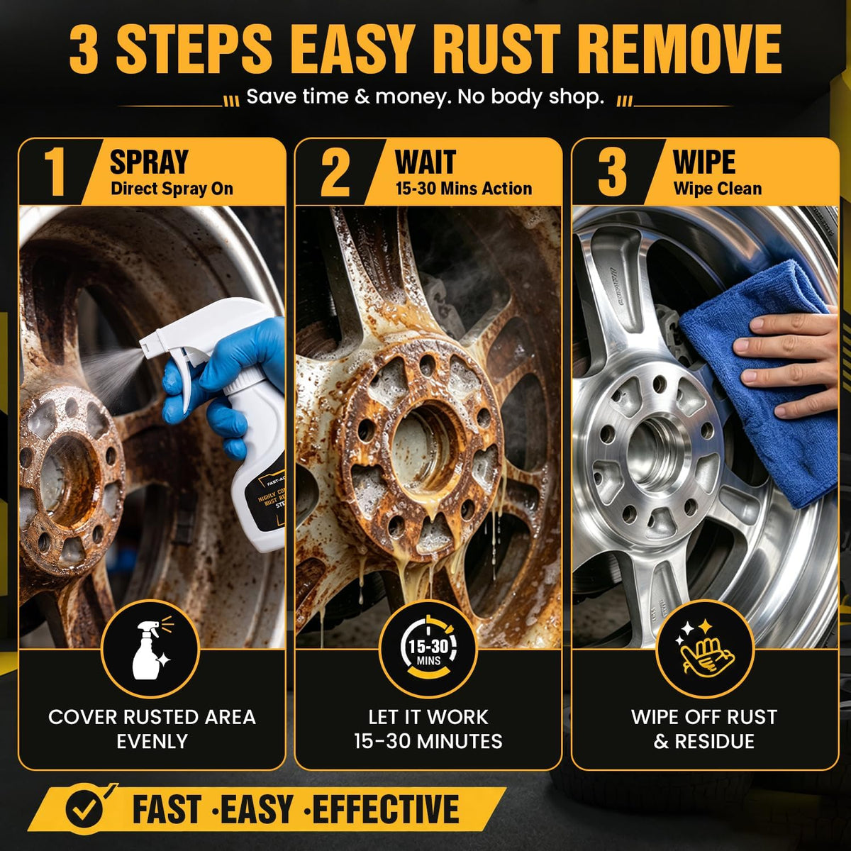 Rust Remover Spray for Metal, 120mL Highly Concentrated Fast-Acting Rust Remover for Car Parts, Tools & Chains