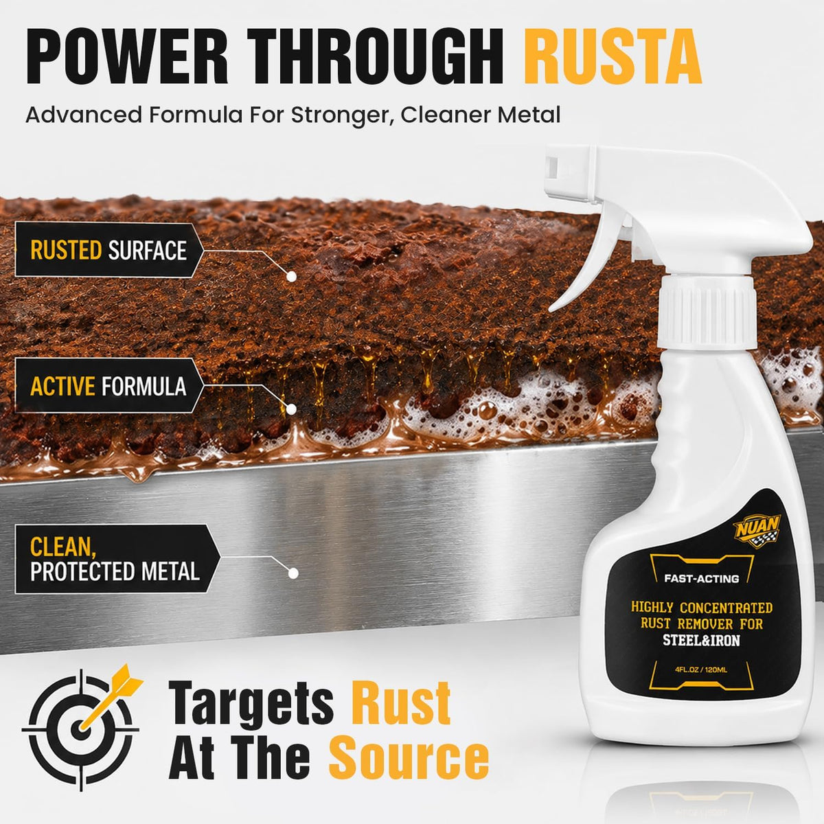 Rust Remover Spray for Metal, 120mL Highly Concentrated Fast-Acting Rust Remover for Car Parts, Tools & Chains