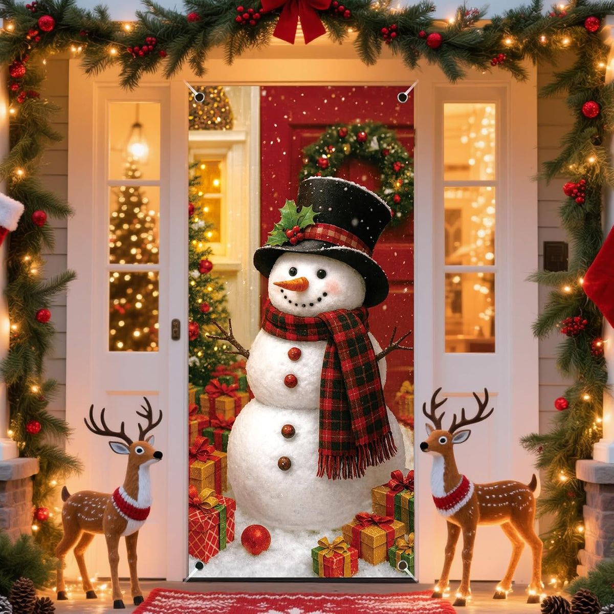Christmas Door Cover, 79 x 35 in Snowman Door Banner