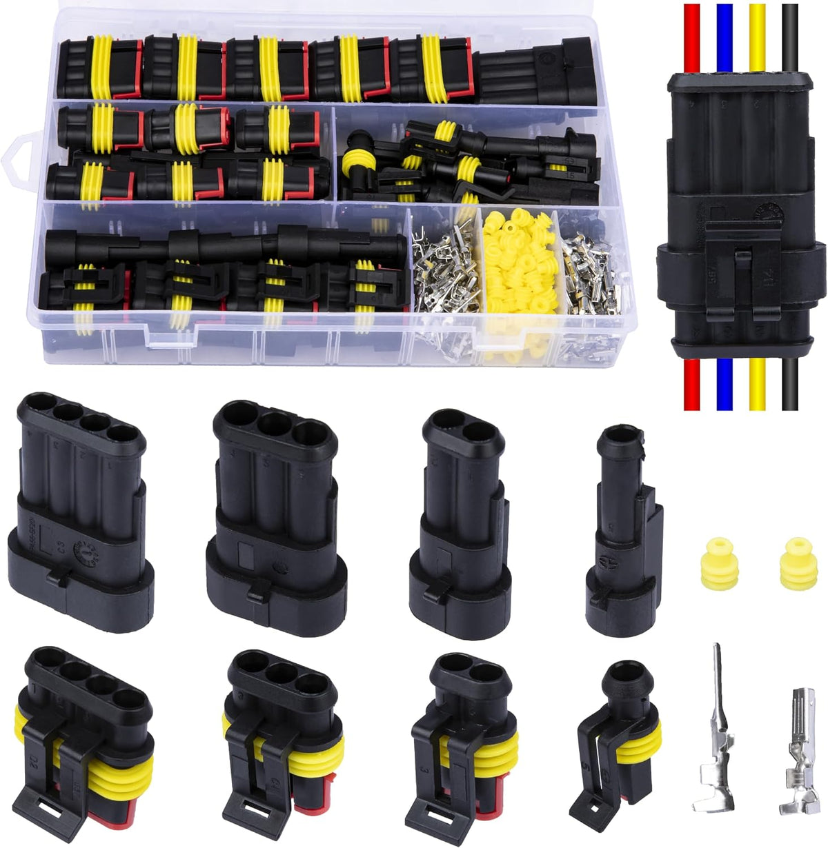 352-Piece Automotive Waterproof Connector Kit, 26 Sets of 1 2 3 4 Pin, 22-16 AWG
