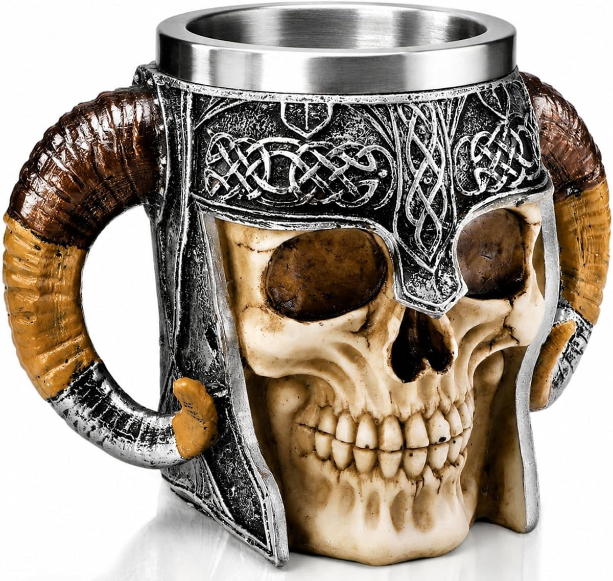 Stainless Steel Skull Mug, 18 oz Viking Skeleton Beer Stein with Double Handles