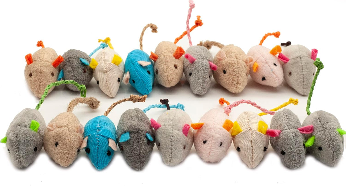 18-Pack Plush Catnip Mice Cat Toys, 9 Assorted Colors, 2 of Each