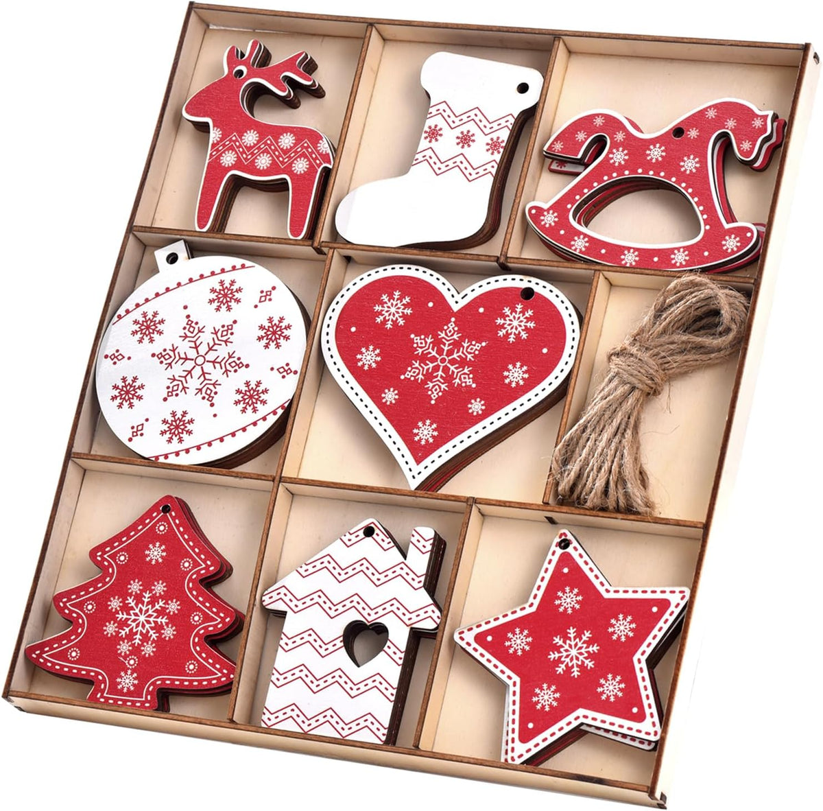 32-Piece Rustic Wooden Christmas Tree Hanging Ornaments, 16 Farmhouse Styles