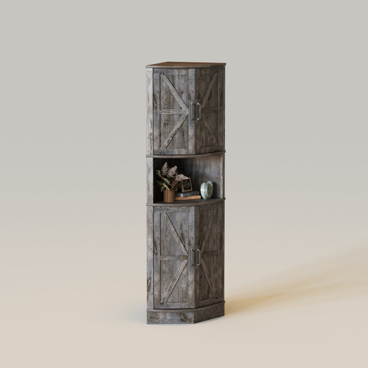 Vabches tall farmhouse corner cabinet, Grey