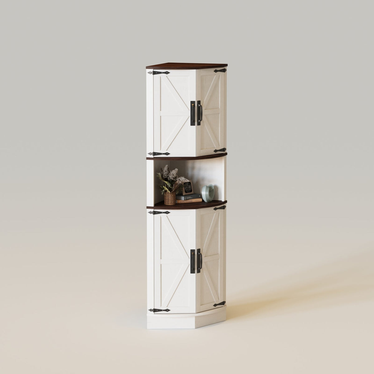 Vabches tall farmhouse corner cabinet, White