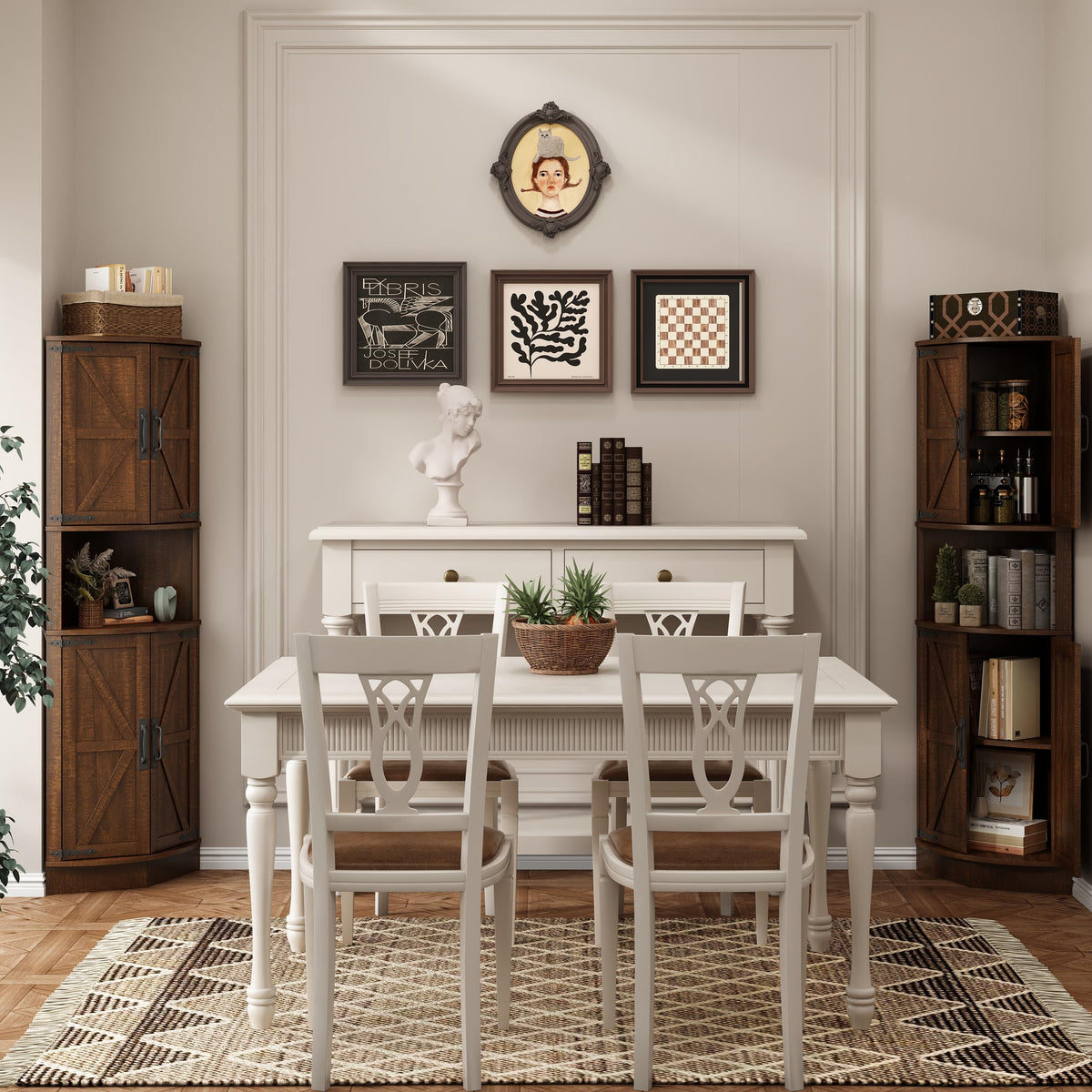 Vabches 64.8" Tall Farmhouse Corner Cabinet with 4 Barn Doors & 5 Shelves, Anti-Tip