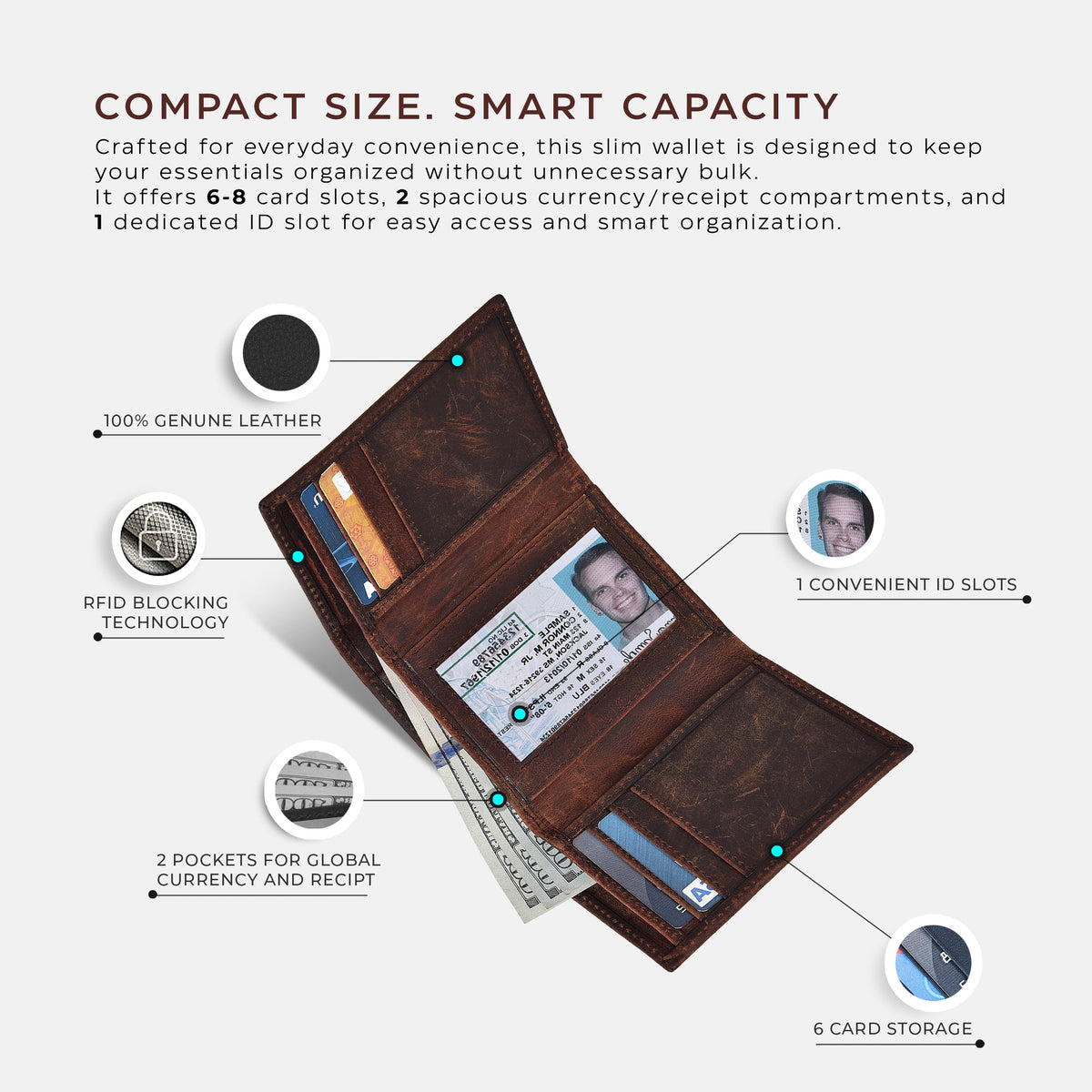 Men's Classic Gift Set: Brown Leather Trifold Wallet RFID + Black Polarized Aviator Sunglasses