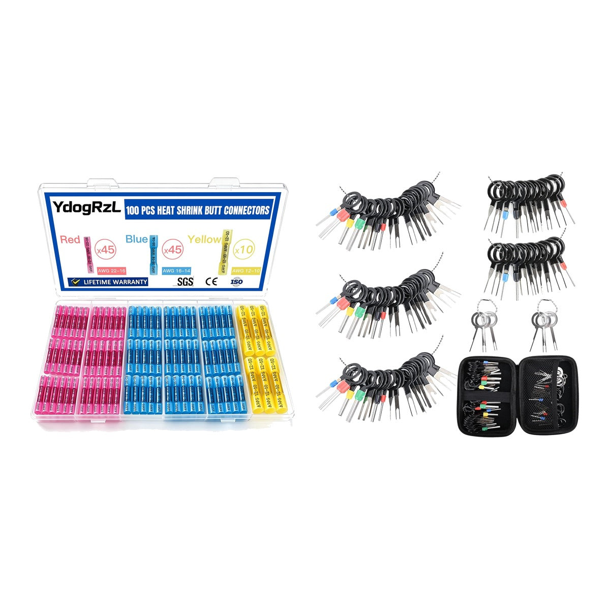 Wire Repair Starter Kit: 100 Heat Shrink Butt Connectors 22-10 AWG + 82 Pc Terminal Pin Removal Tool Set