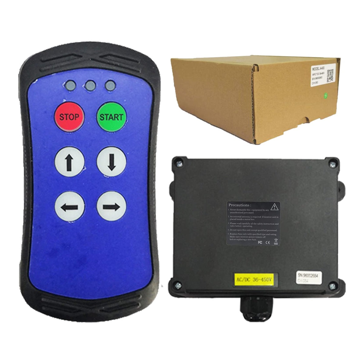 Industrial Wireless Remote Control for Crane Hoist and Truck Tailgate, 4 Button Transmitter and Receiver, AC/DC 36-460V