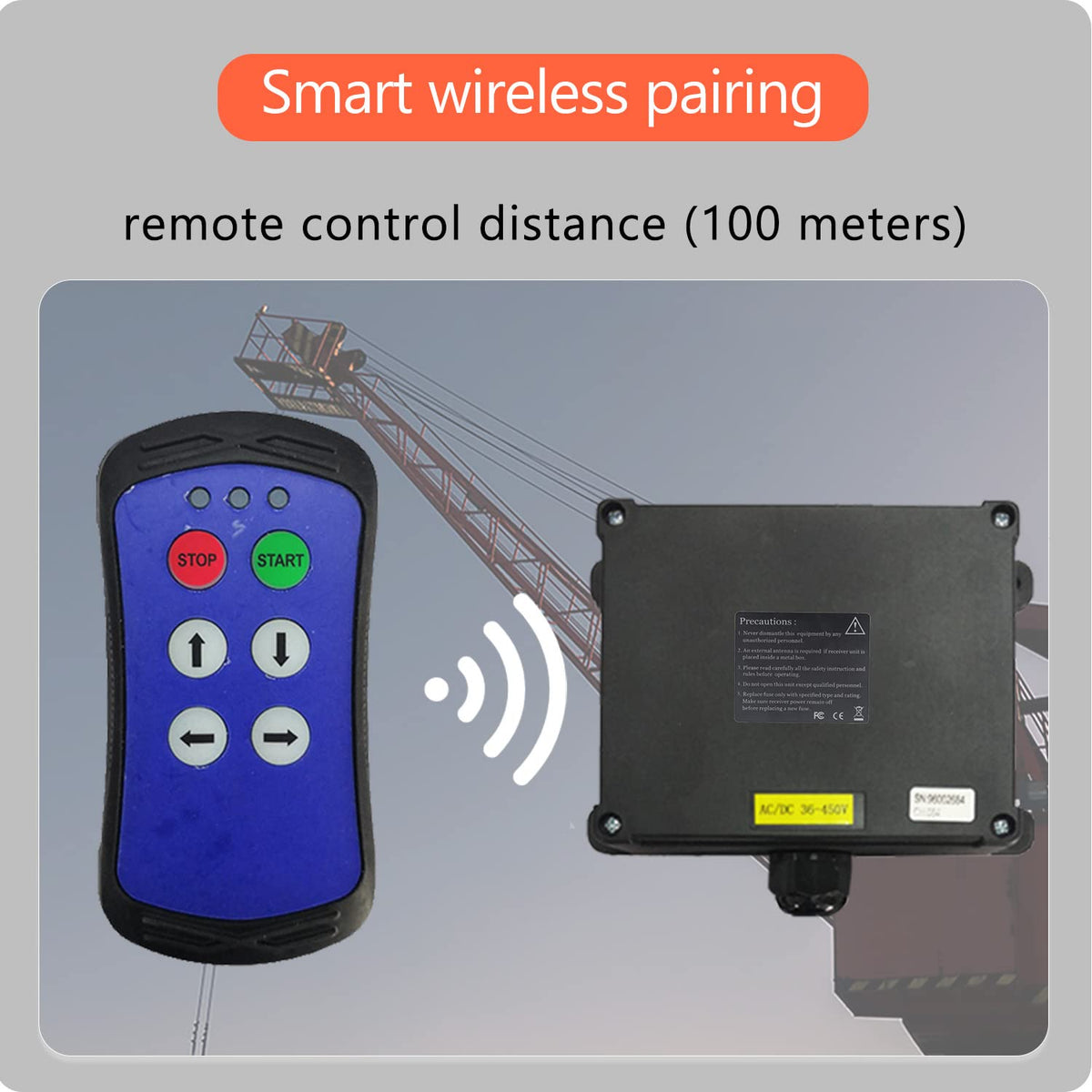 Industrial Wireless Remote Control for Crane Hoist and Truck Tailgate, 4 Button Transmitter and Receiver, AC/DC 36-460V