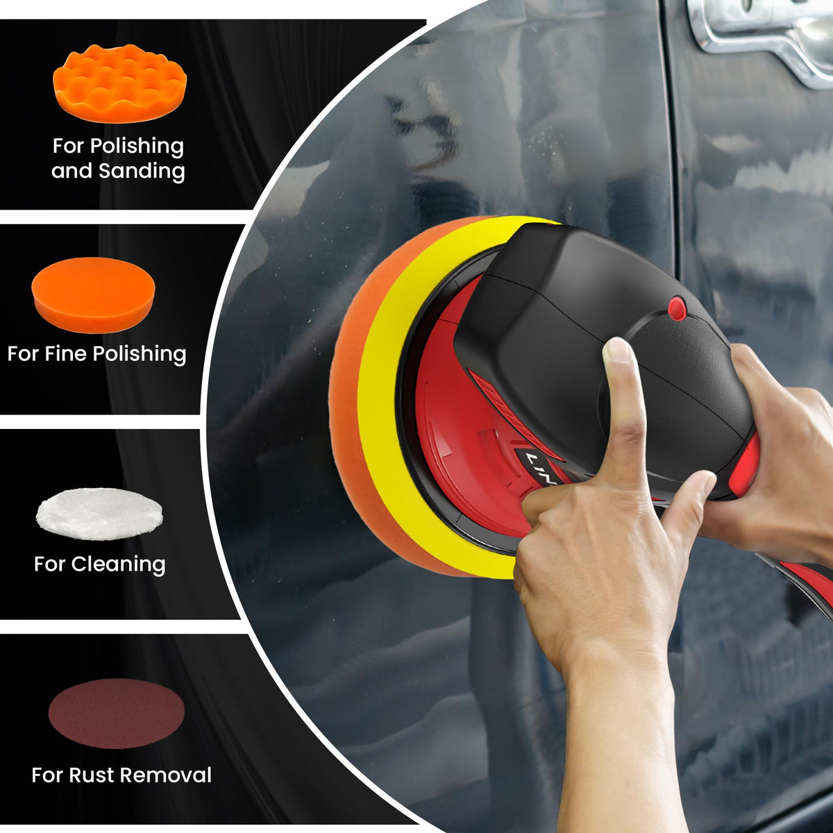 Cordless Car Polisher 6 in, 8 Variable Speed Buffer with 26 Pc Polishing Pad Kit, 18V Tool Only