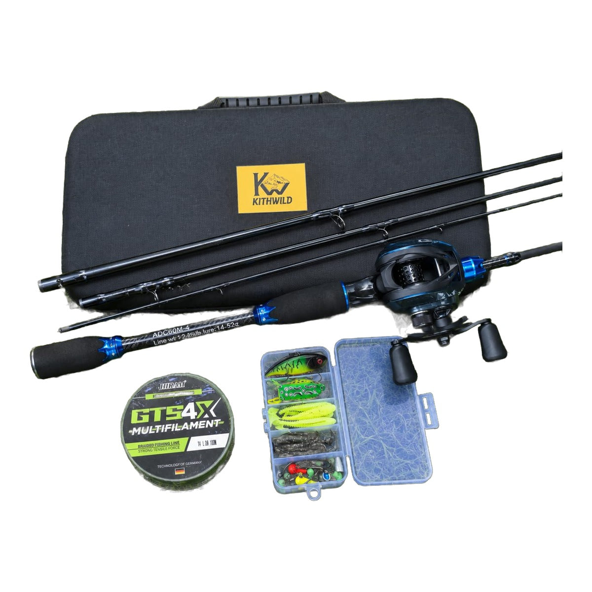 Baitcasting Rod and Reel Combo 6 ft, 4-Section Carbon Travel Rod + Digital Brake Reel Left Hand + Bag, Line and Lures