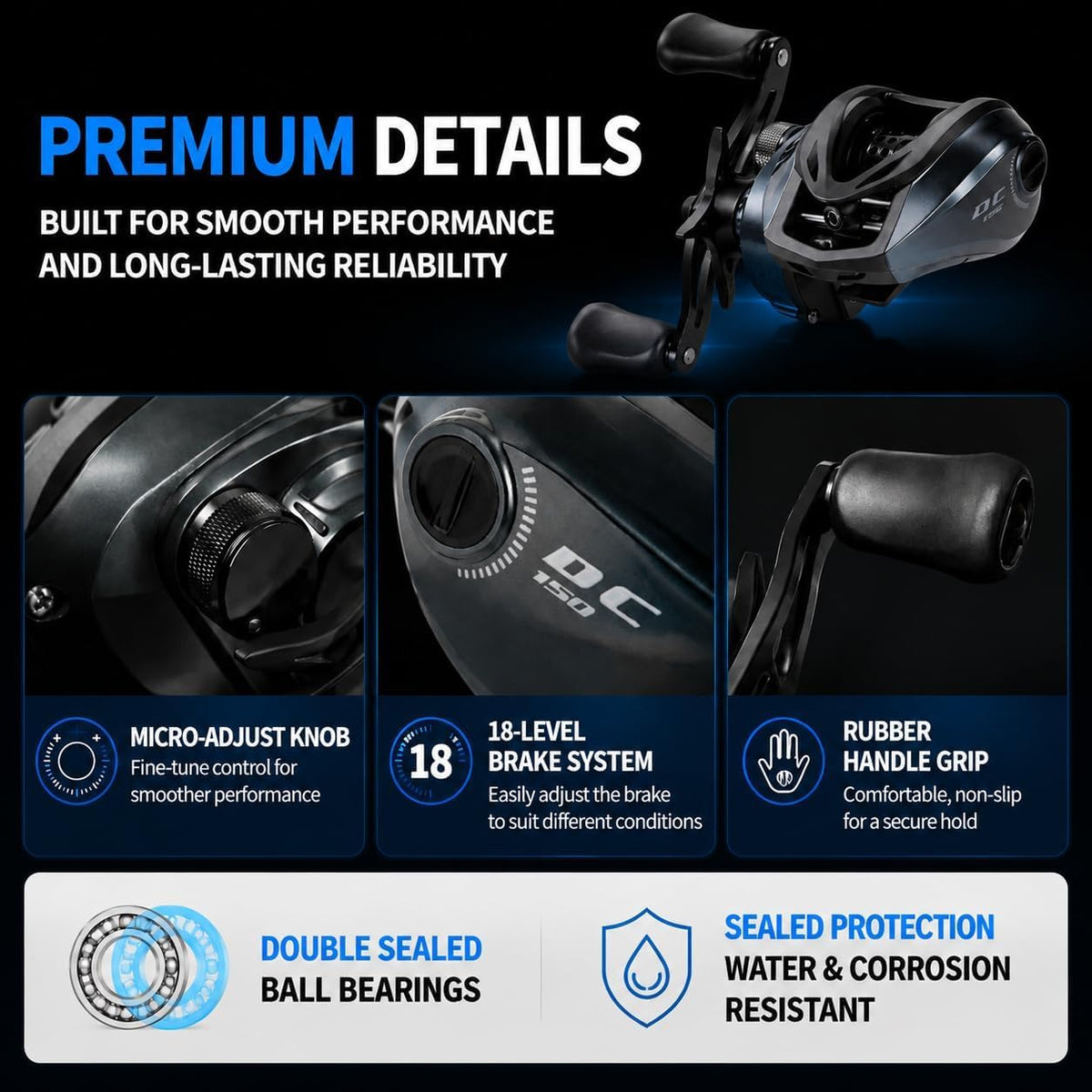 Baitcasting Rod and Reel Combo 6 ft, 4-Section Carbon Travel Rod + Digital Brake Reel Left Hand + Bag, Line and Lures