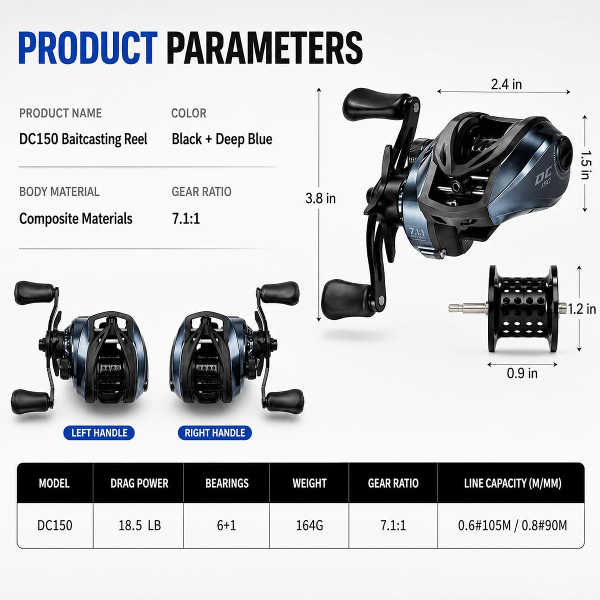 Baitcasting Rod and Reel Combo 6 ft, 4-Section Carbon Travel Rod + Digital Brake Reel Left Hand + Bag, Line and Lures