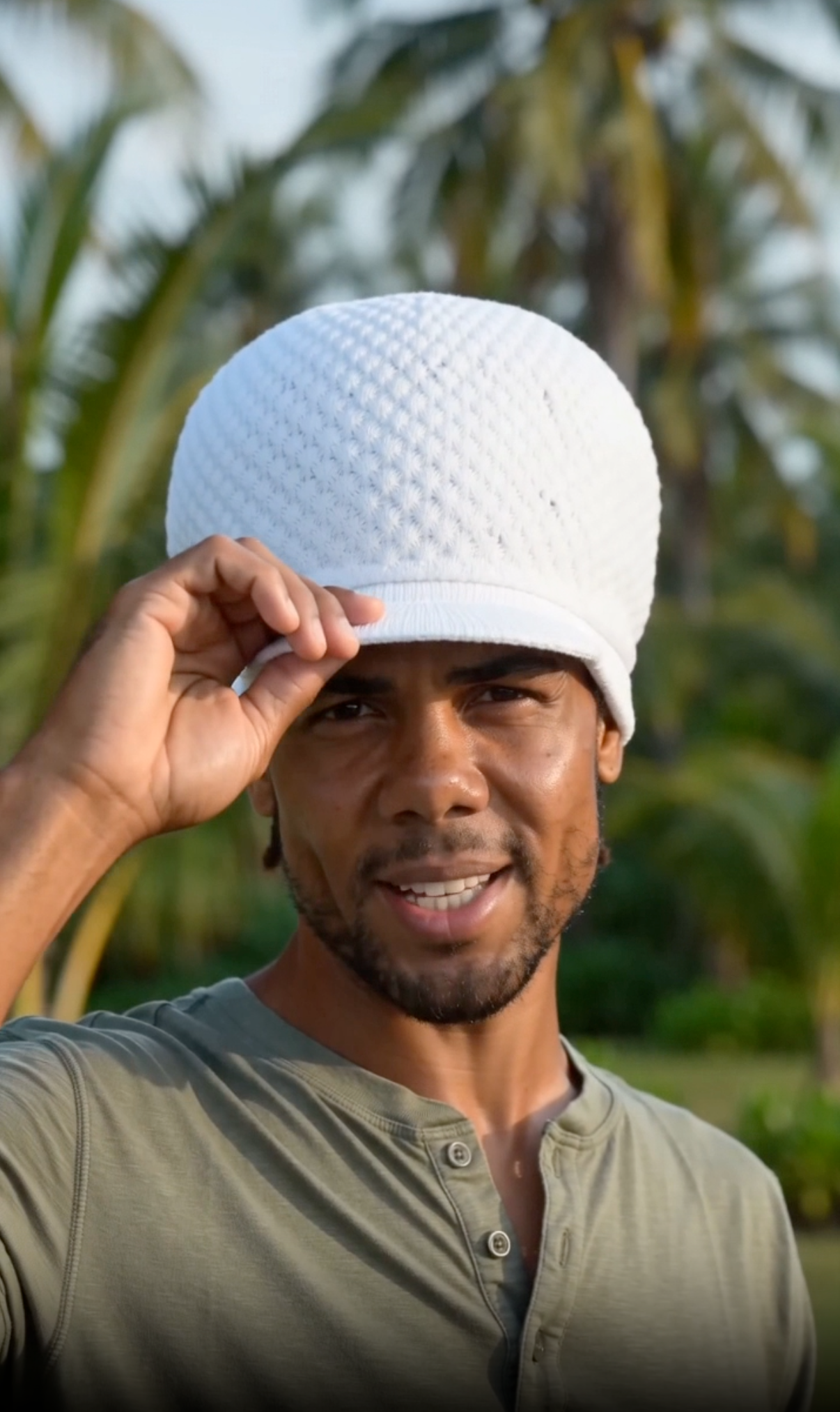 White Rasta Knit Cap — XL Cotton Dreadlock Hat with Brim