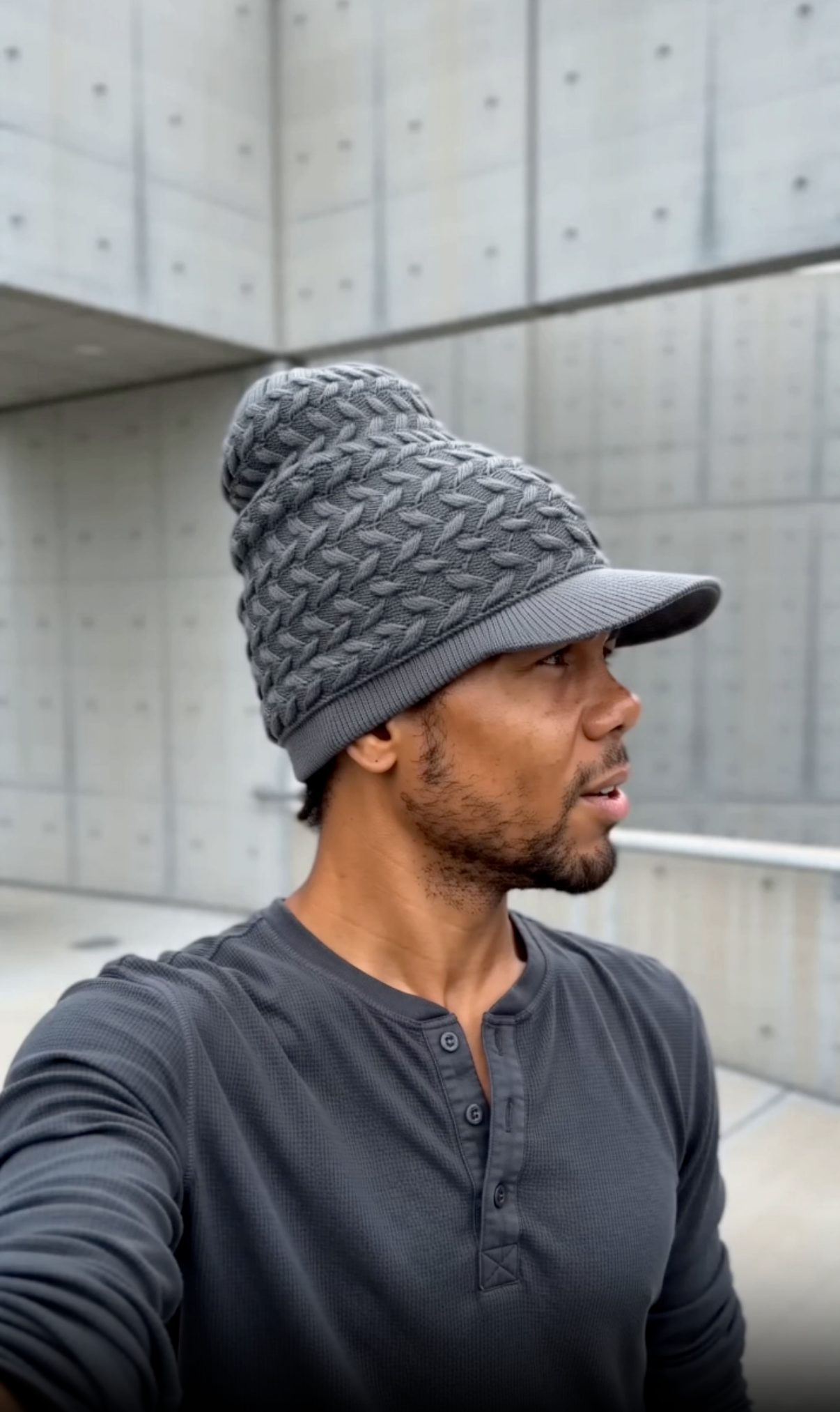 Gray Rasta Knit Cap — XL Cotton Dreadlock Hat with Brim