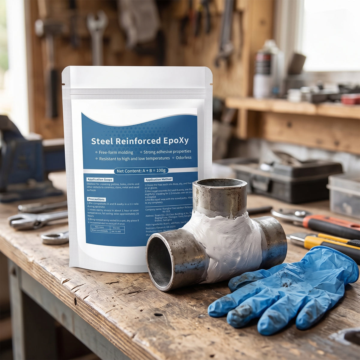 Steel Reinforced Epoxy Putty, 100g Two-Part Fast Repair Clay for Metal, Pipes, Wood, Ceramic & Plastic