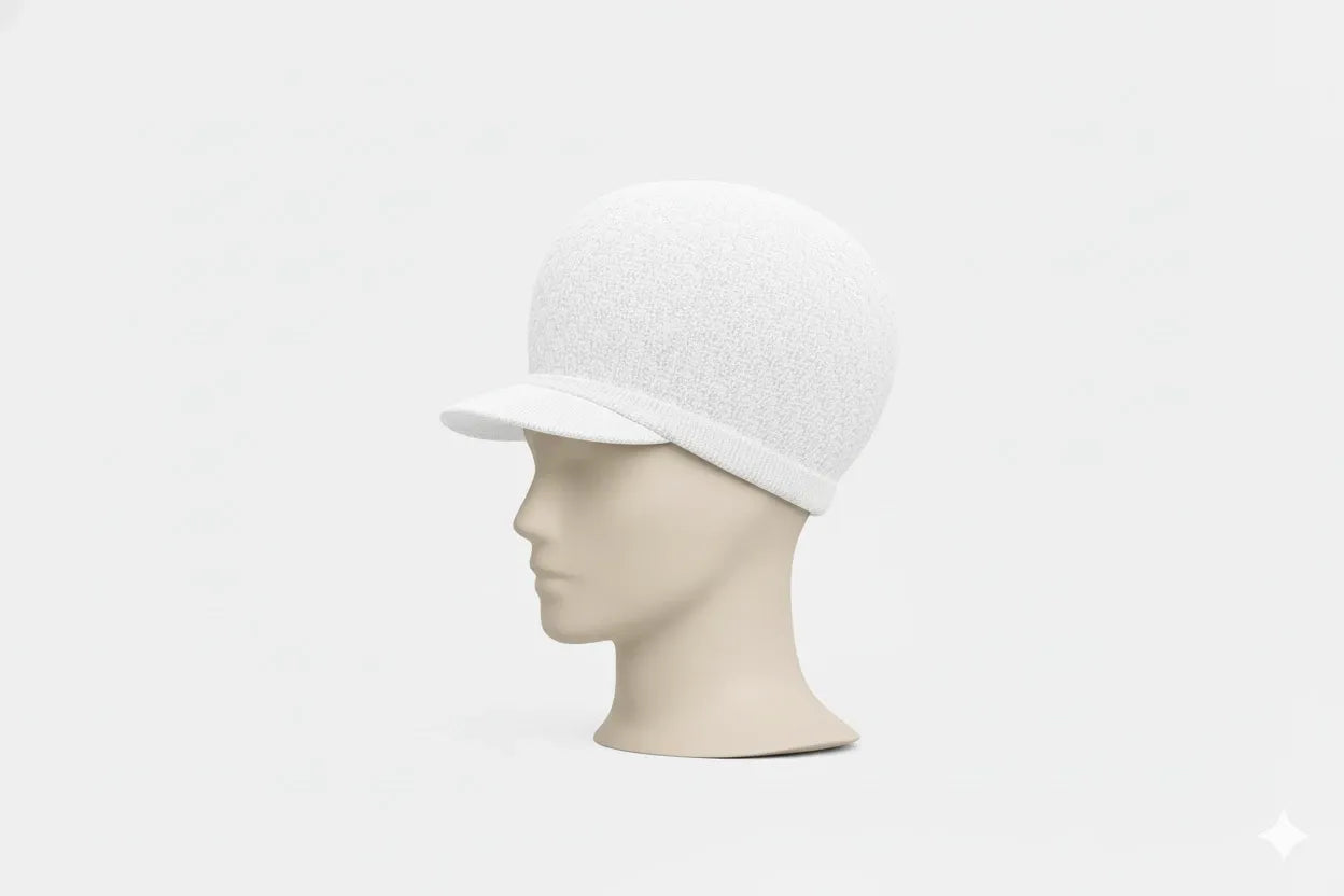 White Rasta Knit Cap — XL Cotton Dreadlock Hat with Brim