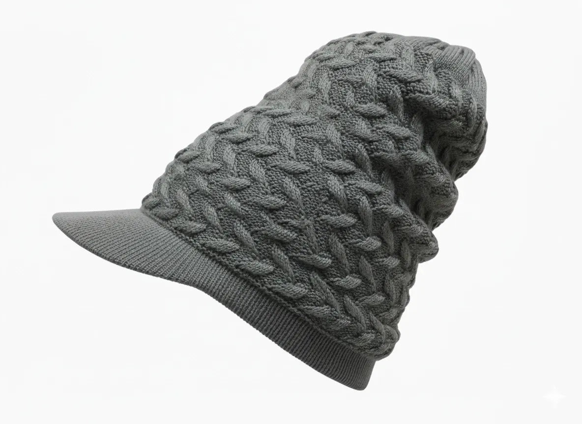 Gray Rasta Knit Cap — XL Cotton Dreadlock Hat with Brim