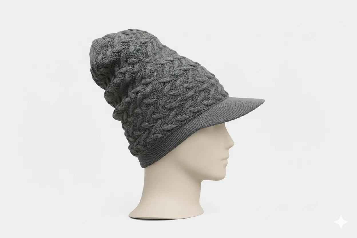 Gray Rasta Knit Cap — XL Cotton Dreadlock Hat with Brim