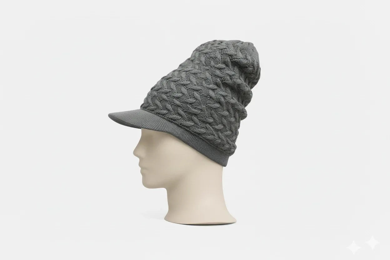Gray Rasta Knit Cap — XL Cotton Dreadlock Hat with Brim