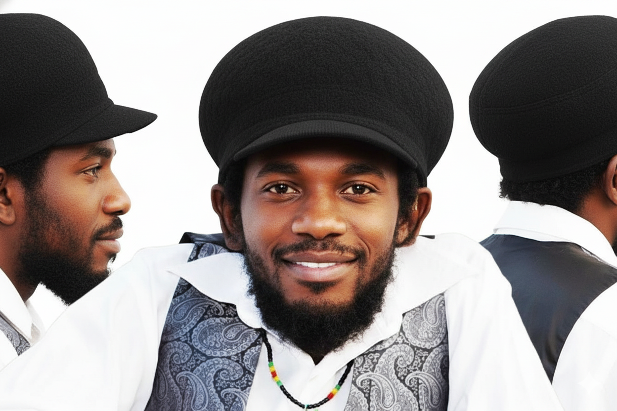 Black Rasta Knit Cap — XL Cotton Dreadlock Hat with Brim
