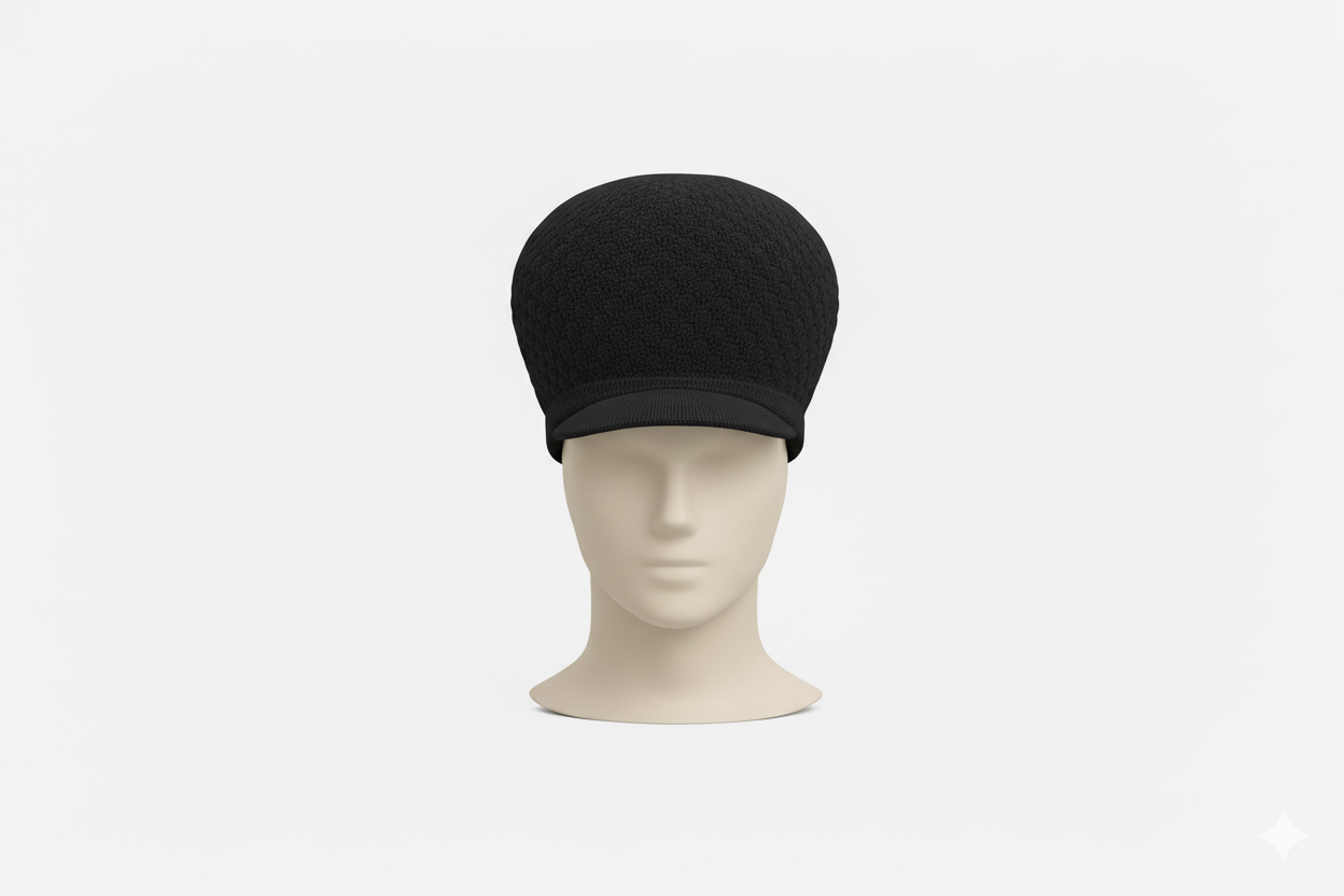 Black Rasta Knit Cap — XL Cotton Dreadlock Hat with Brim