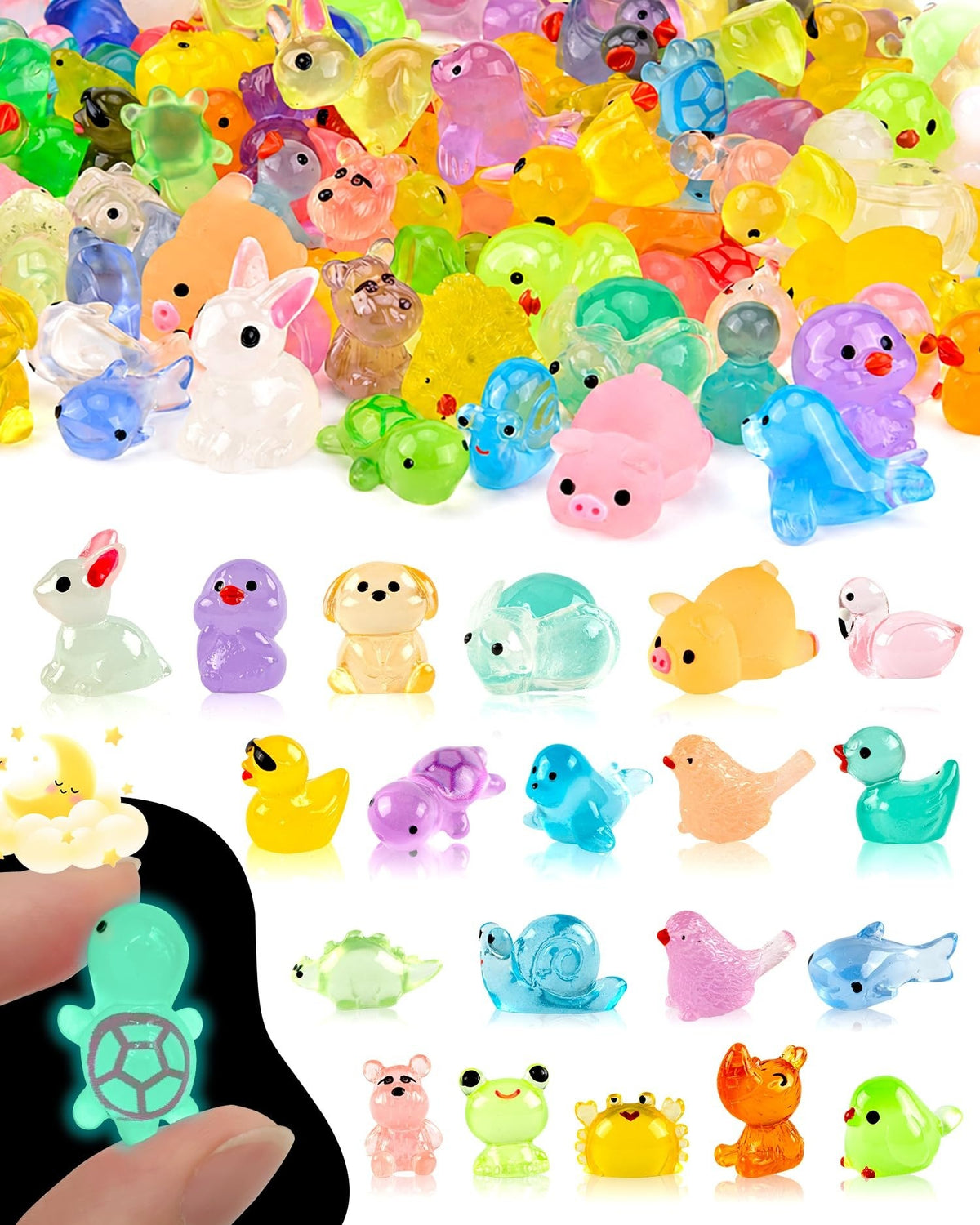 102-Piece Squishy Bundle Lot - 2 Butter Squishies + 100 Glow Mini Animals