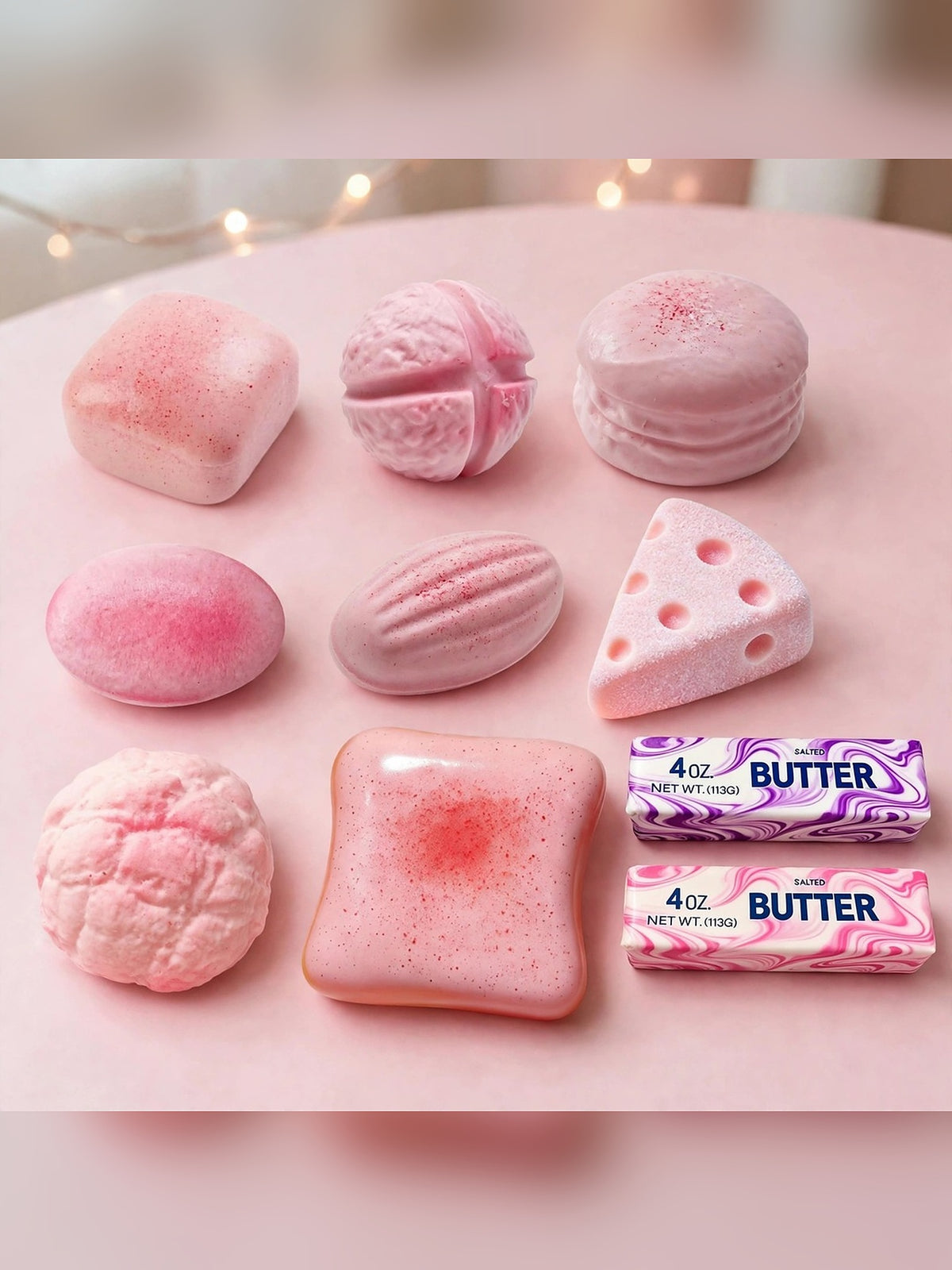 10-Piece Pink Bakery Squishy Bundle Lot - 8 Pink Breads + 2 Butter Squishies