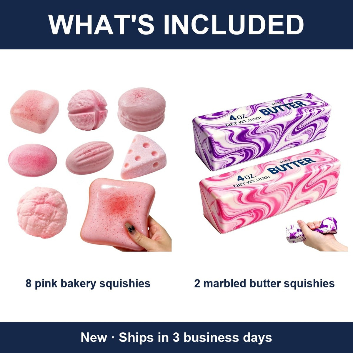 10-Piece Pink Bakery Squishy Bundle Lot - 8 Pink Breads + 2 Butter Squishies