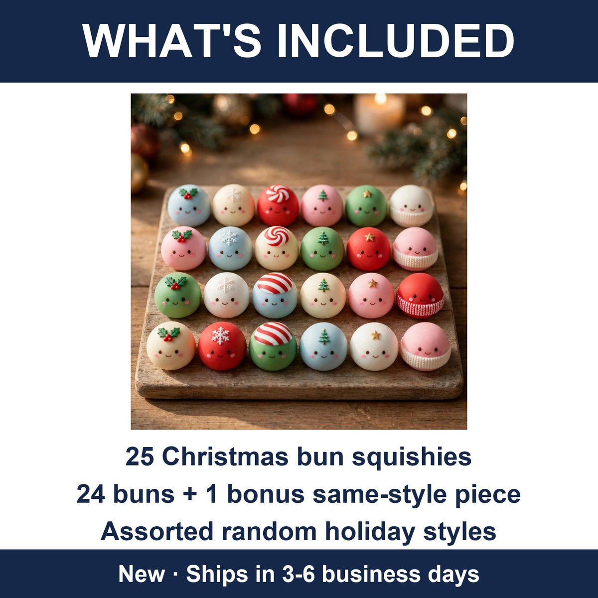 25-Piece Christmas Bun Squishy Bundle Lot - Kawaii Holiday Squeeze Toys, Favors