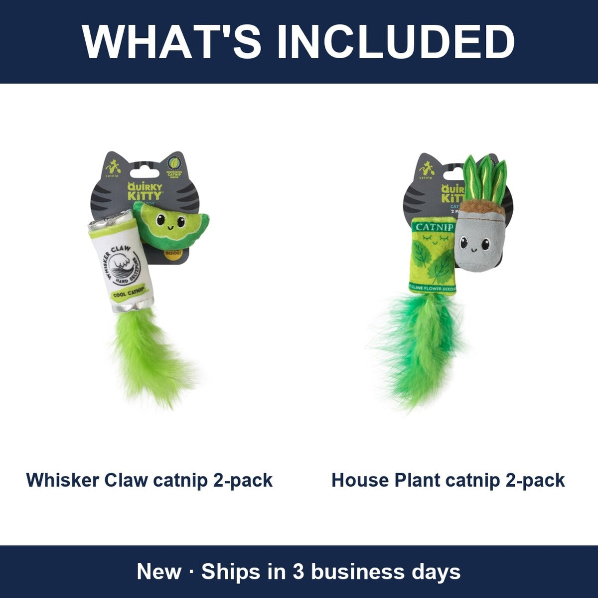 4-Piece Catnip Cat Toy Bundle Lot - Quirky Kitty Whisker Claw + House Plant Toys