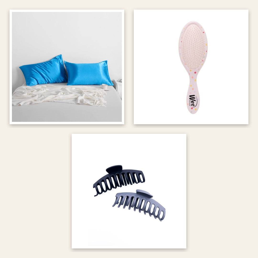 Hair Care Gift Set Satin Pillowcases 2 Pack + Wet Brush Minnie + 2 Claw Clips