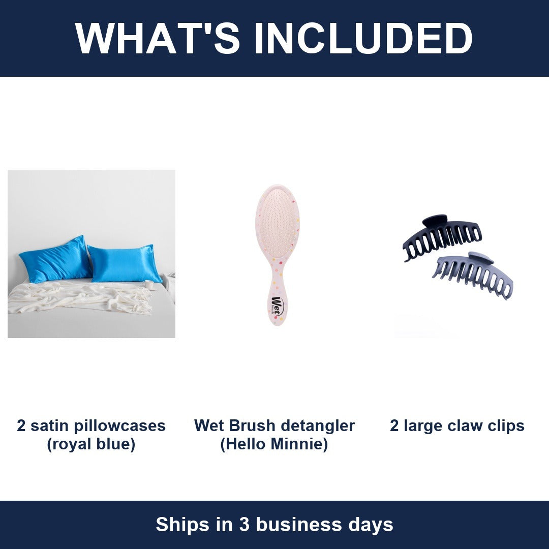 Hair Care Gift Set Satin Pillowcases 2 Pack + Wet Brush Minnie + 2 Claw Clips