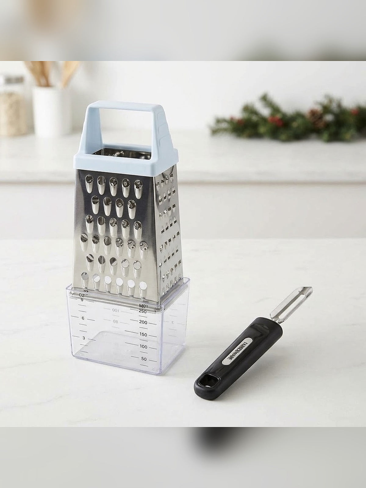 2-Piece Kitchen Prep Bundle Lot - 4-Sided Box Grater + Container + Swivel Peeler