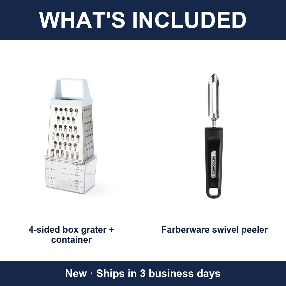 2-Piece Kitchen Prep Bundle Lot - 4-Sided Box Grater + Container + Swivel Peeler