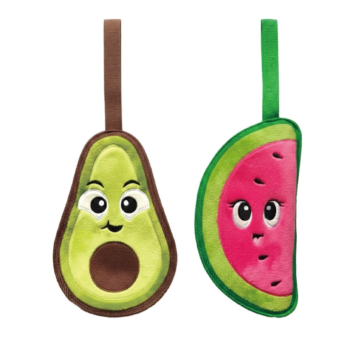 Dog Toy Gift Set 2 Plush Avocado + Watermelon, 2 Crinkle Octopus + Chuckit Pouch