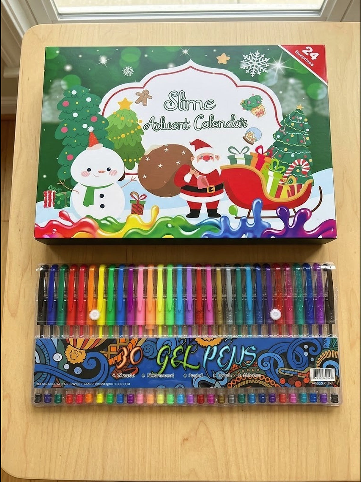 Kids Christmas Gift Set Slime Advent Calendar 24 Days + 30 Fine Tip Gel Pens