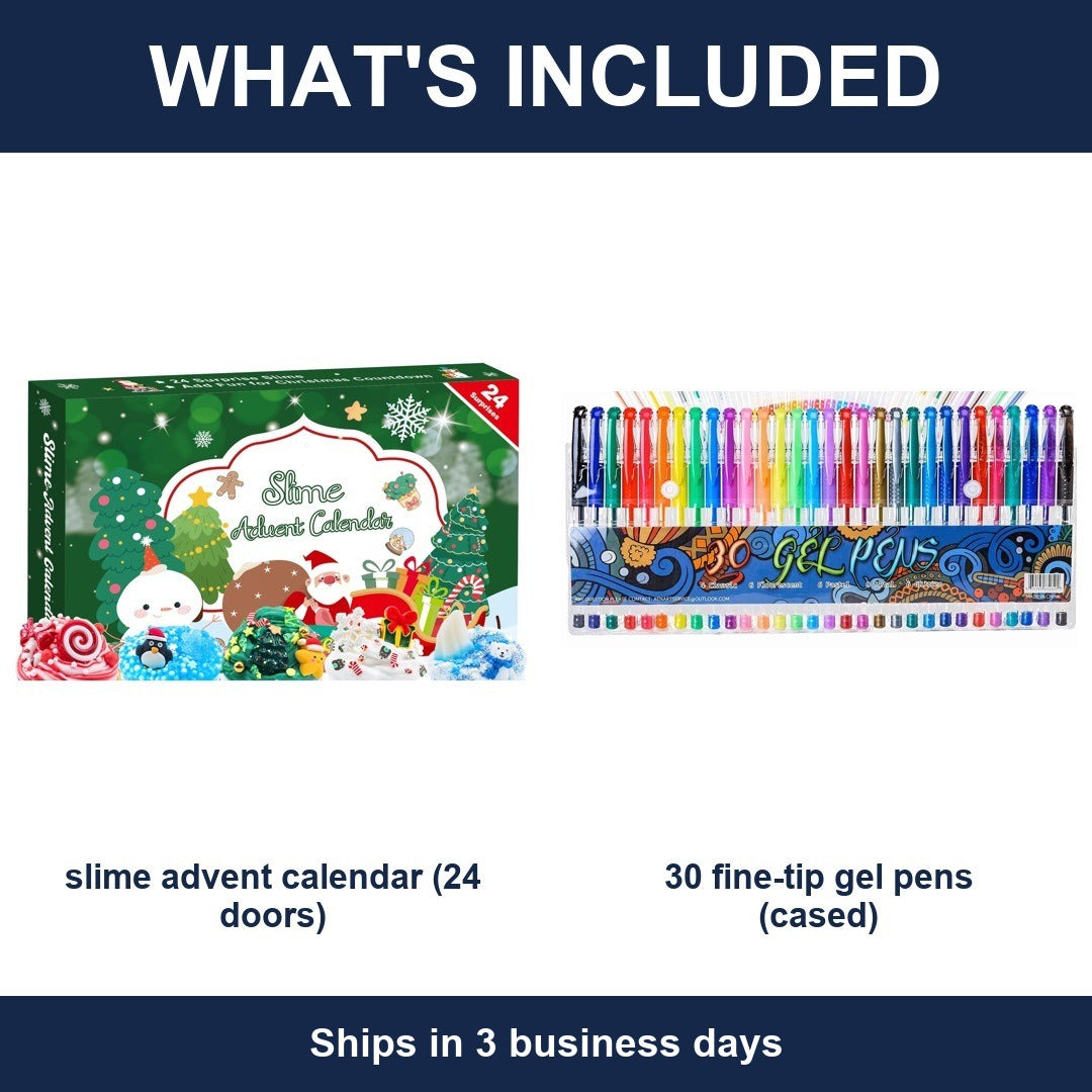 Kids Christmas Gift Set Slime Advent Calendar 24 Days + 30 Fine Tip Gel Pens