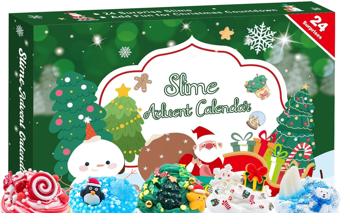 Kids Christmas Gift Set Slime Advent Calendar 24 Days + 30 Fine Tip Gel Pens