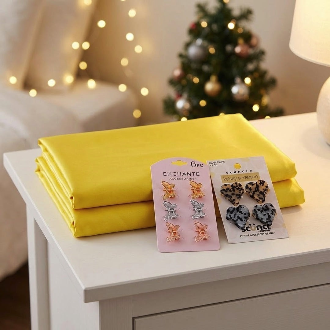 Satin Sleep & Hair Gift Set Queen Satin Pillowcases 2 Pack + 10 Mini Claw Clips