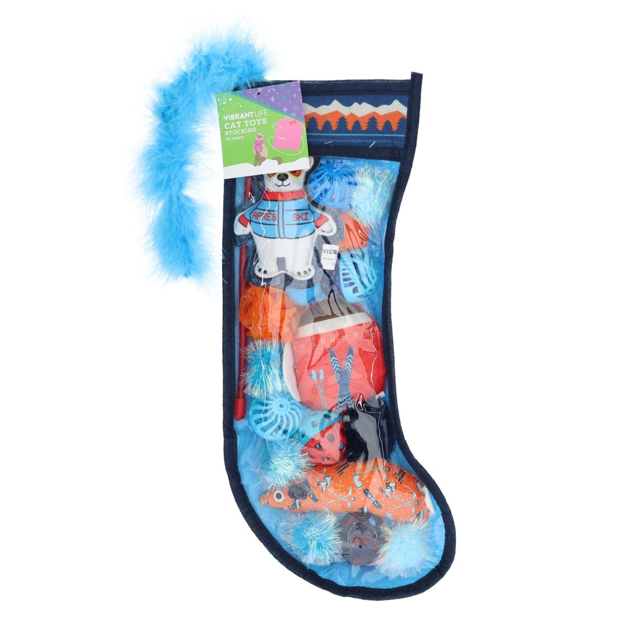 18-Piece Christmas Cat Toy Stocking Bundle Lot - Vibrant Life Holiday, Blue
