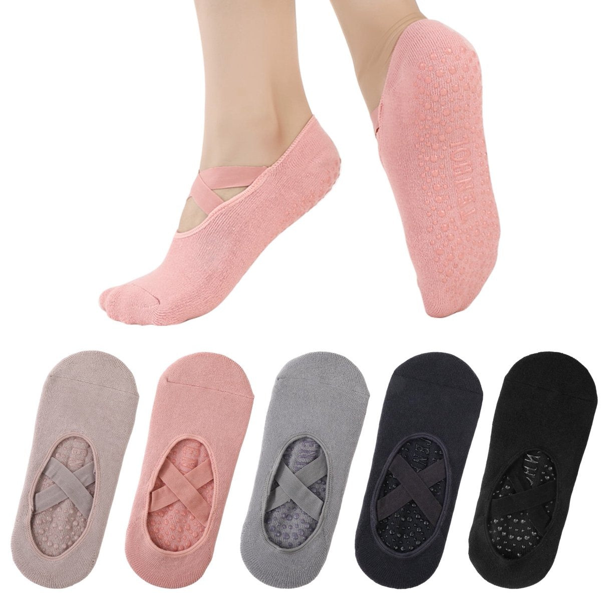 Yoga Pilates Gift Set 2 Yoga Blocks + 6 ft Strap + 11 Pairs Grip Socks Women 5-8
