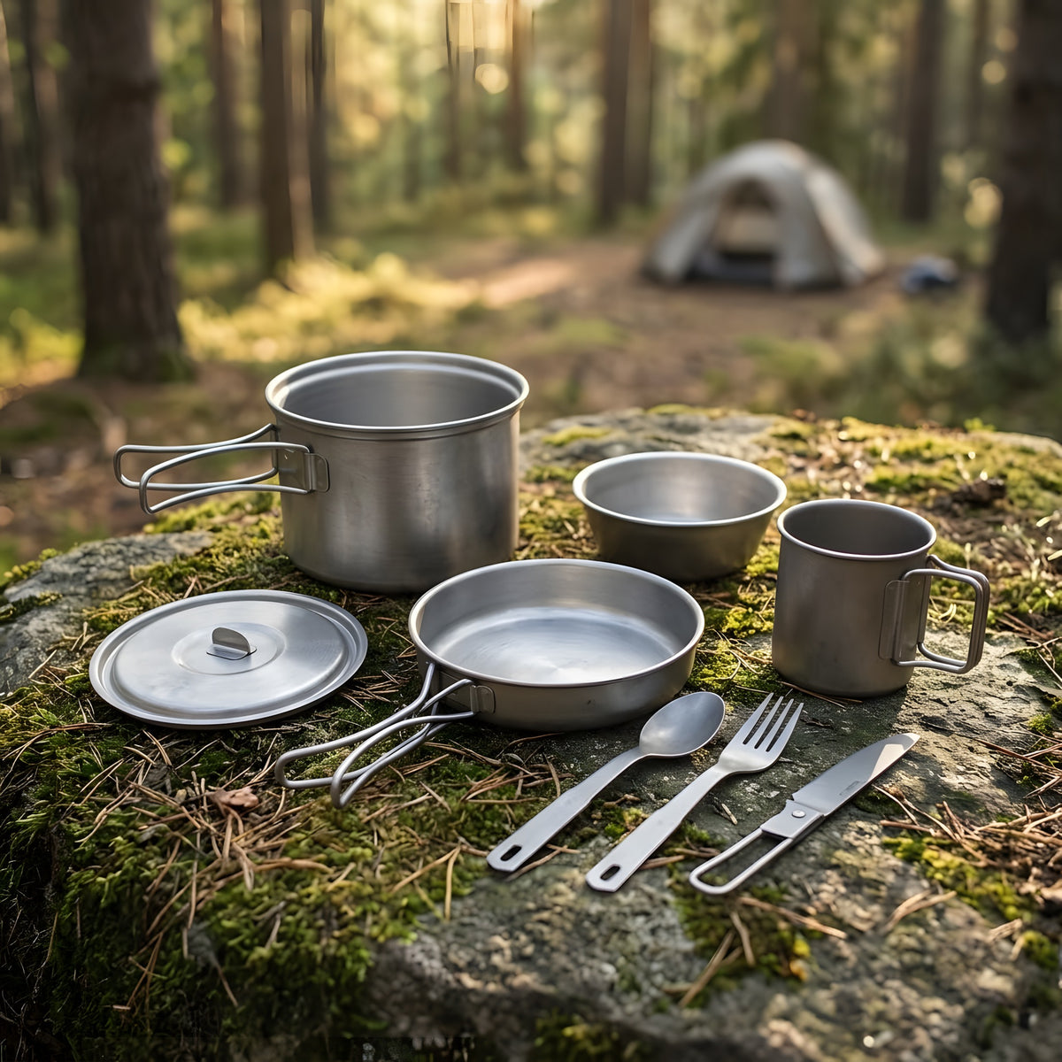 8-Piece Camping Cookware Set - Backpacking Pot, Pan, Bowl, Cup, Utensils