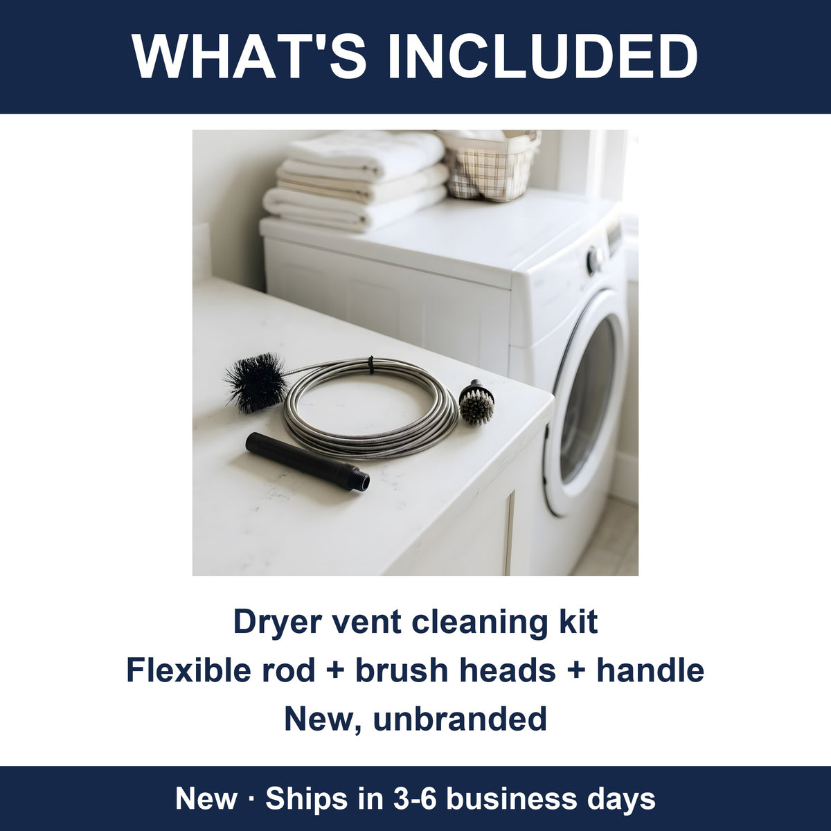 Dryer Vent Cleaning Kit - Flexible Lint Brush with Rod and Handle, Duct Cleaner