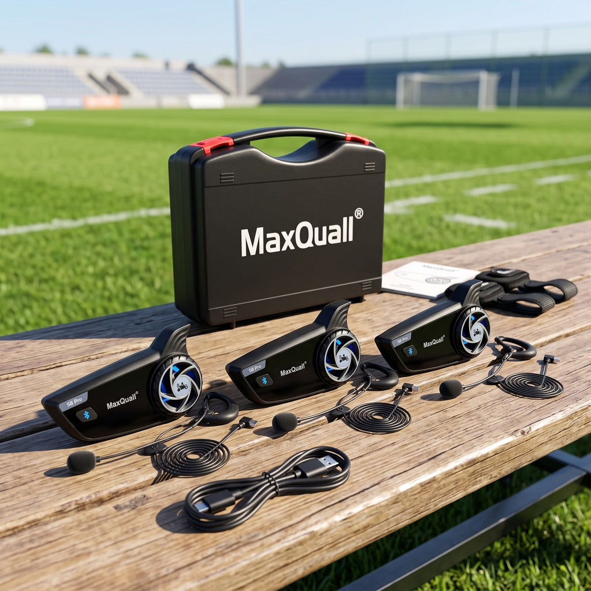 MaxQuall S8 Pro Referee Headset Communication System, 3-Person Wireless Set with Hard Case